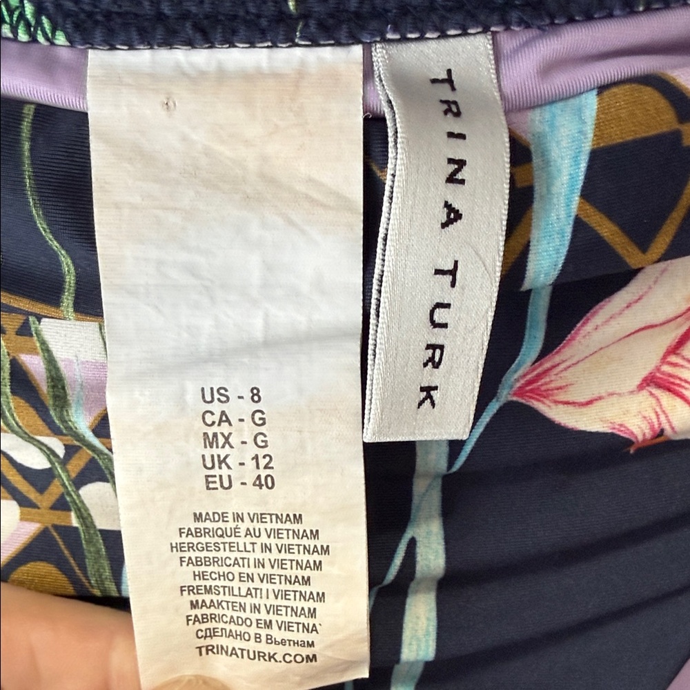 Trina Turk Navy Floral Off-Shoulder Bikini with Lilac Lining - Picture 2 of 8